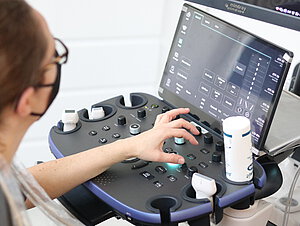 Tierarzt in der Tierarztpraxis beim Ultraschall Sonographie